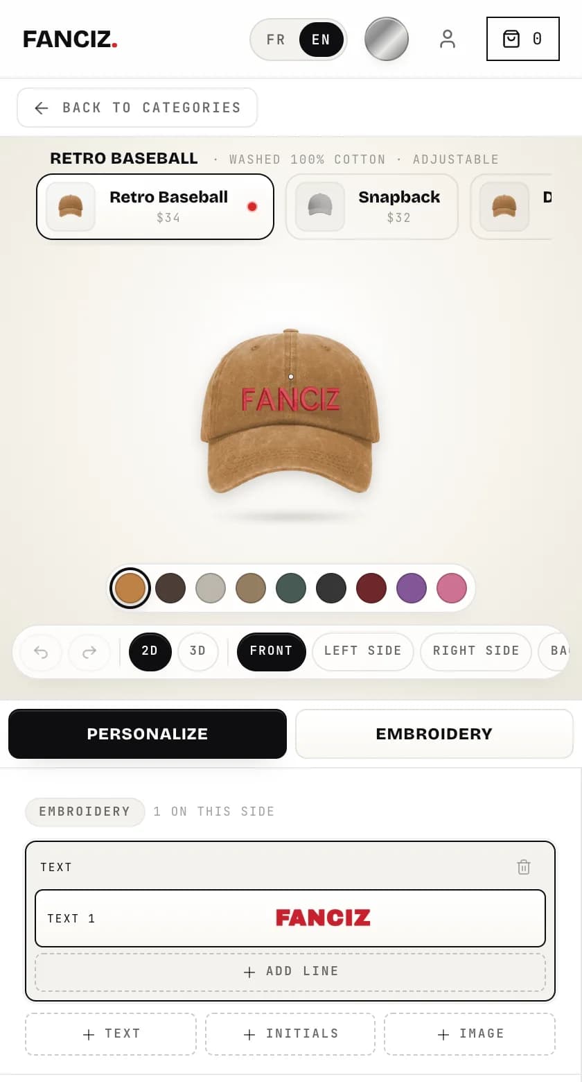 Le configurateur sur téléphone