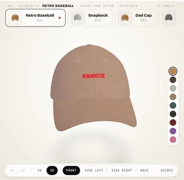 Orbite 3D en direct autour d'une casquette brodée